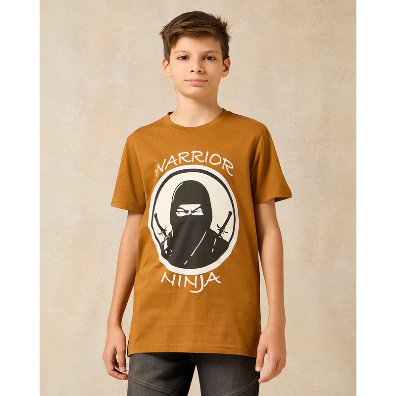 Senior Boys Brown Ninja Warrior Print T-Shirt