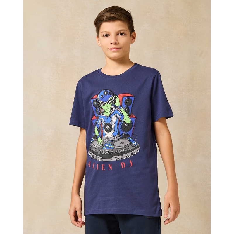 Senior Boys Navy Alien Print T-Shirt