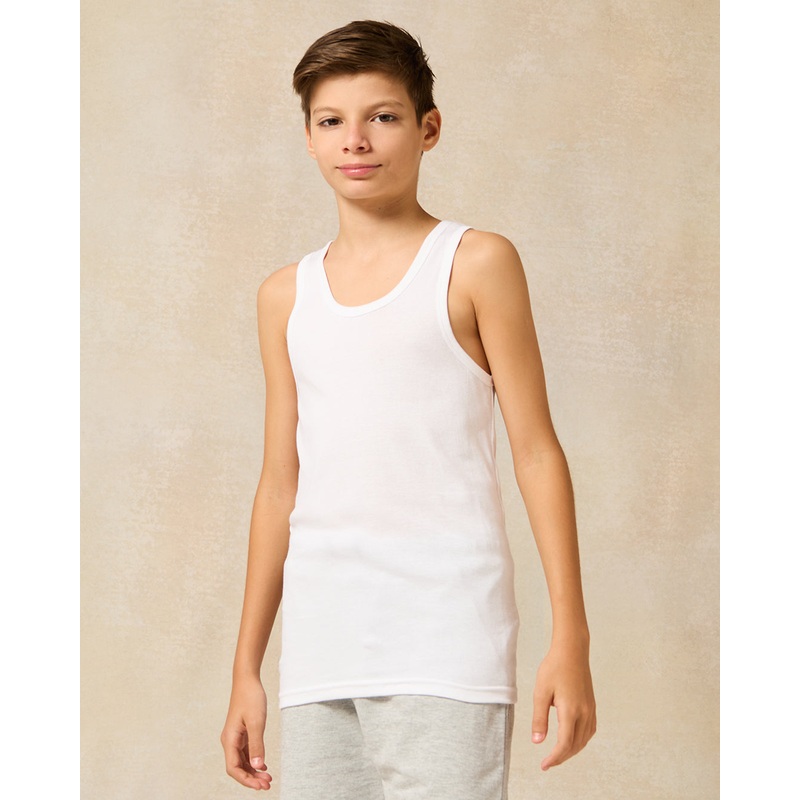 Senior Boys White Sleeveless Basic Vest Pack Of (3 Piece)