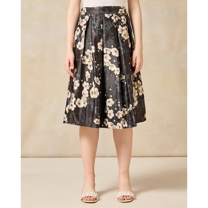 Senior Girls Black Floral Print Skirt