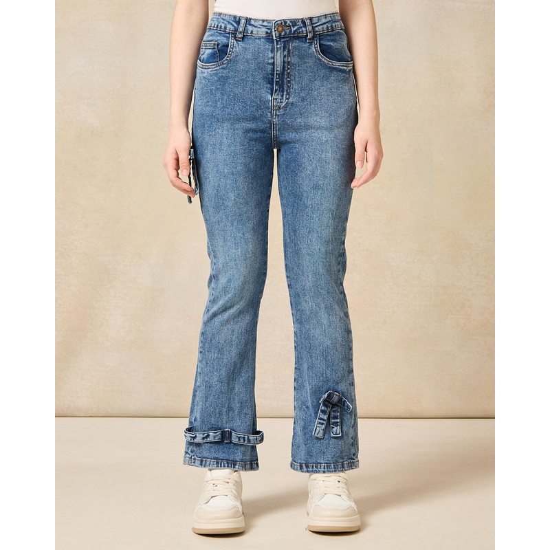 Senior Girls Blue Flared Jeans With Bow