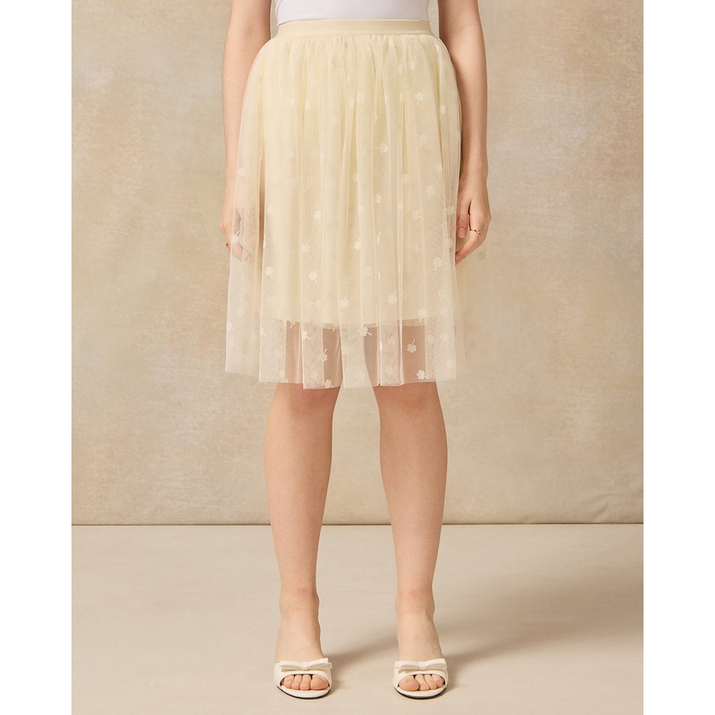 Senior Girls Cream Embellished Tulle Skirt