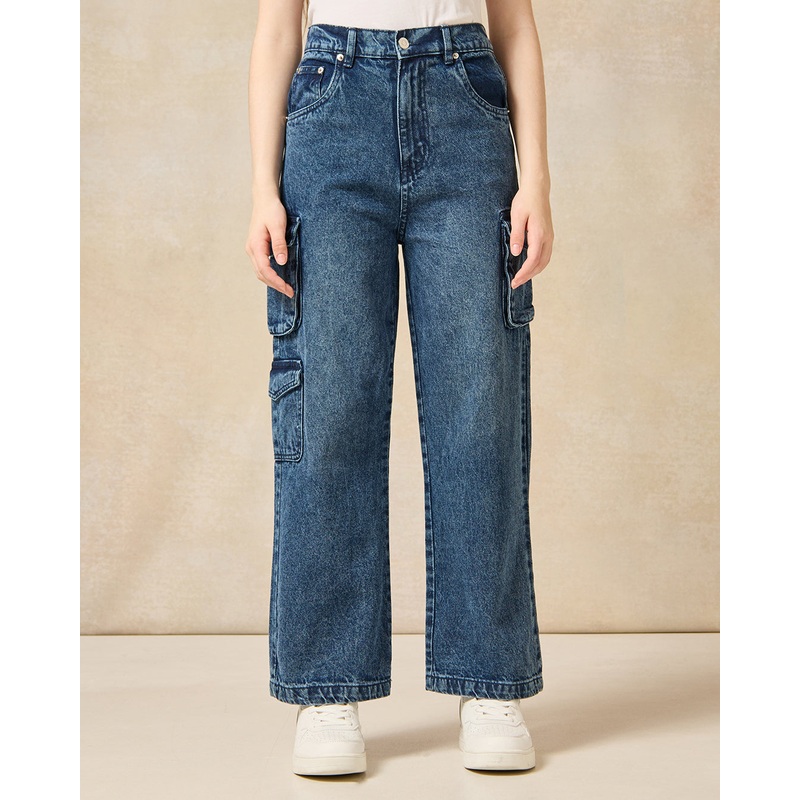 Senior Girls Navy Cargo Pocket Jeans