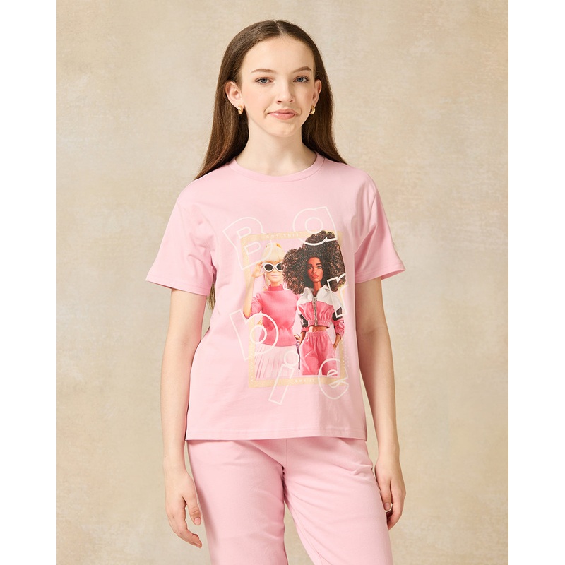 Senior Girls Pink Barbie Boxy T-Shirt