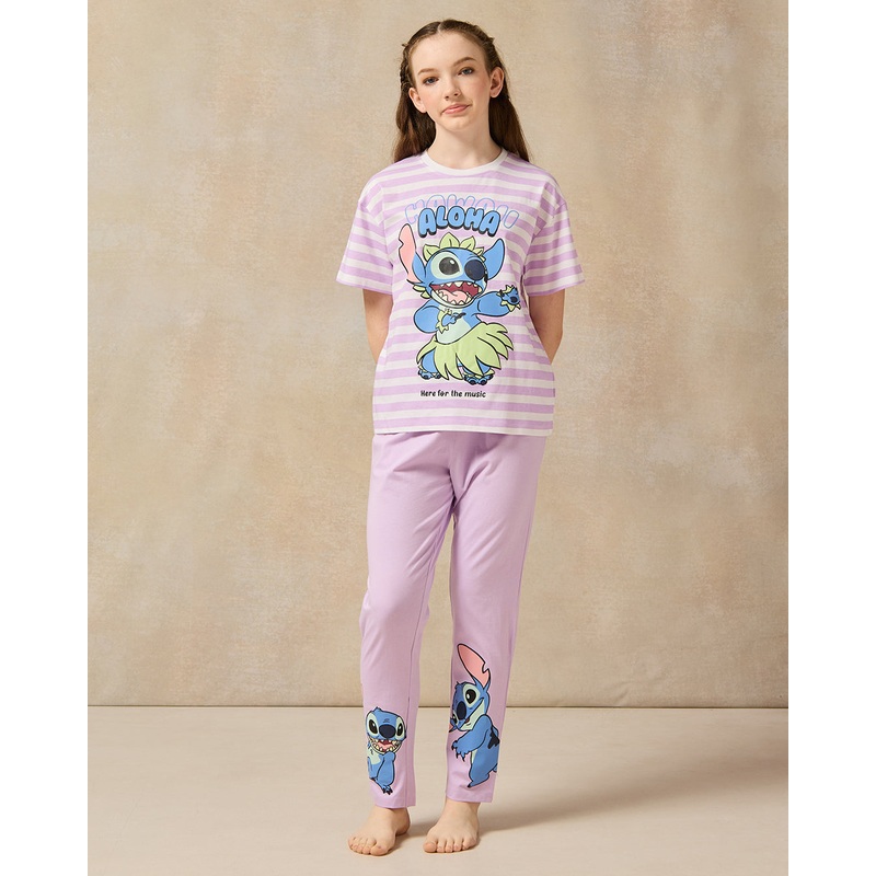 Senior Girls Purple Stitch Print Pyjama Set (2 Piece)