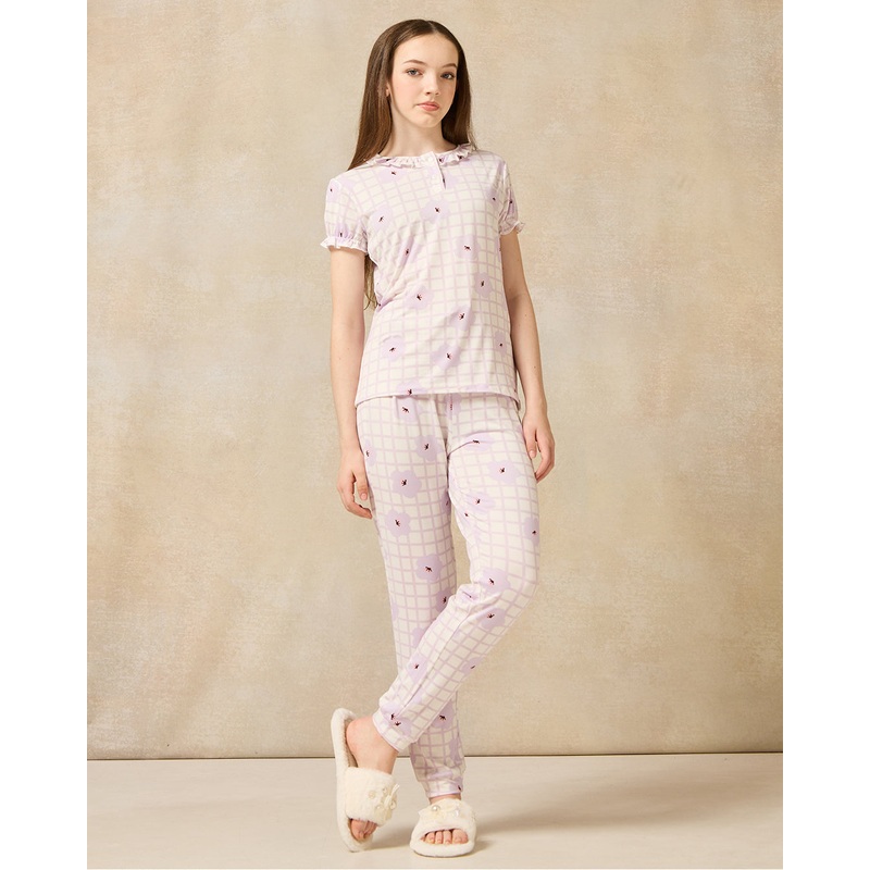 Senior Girls White Allover Print Pyjama Set (2 Piece)