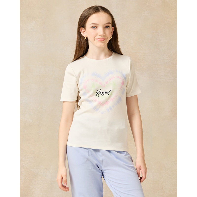 Senior Girls White Heart Print T-Shirt