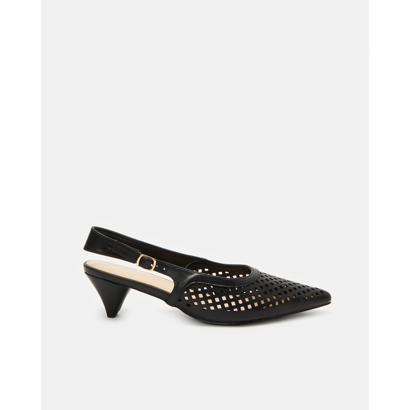 Women Black Textured Cutout Slingback Mule