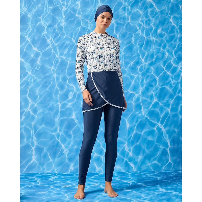 Women Navy Printed Burkini Set (3 Piece)