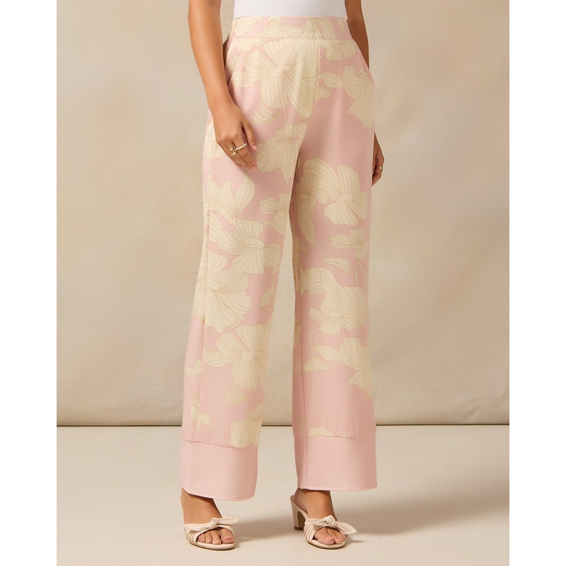Women Pink Printed Wide Leg Trousers