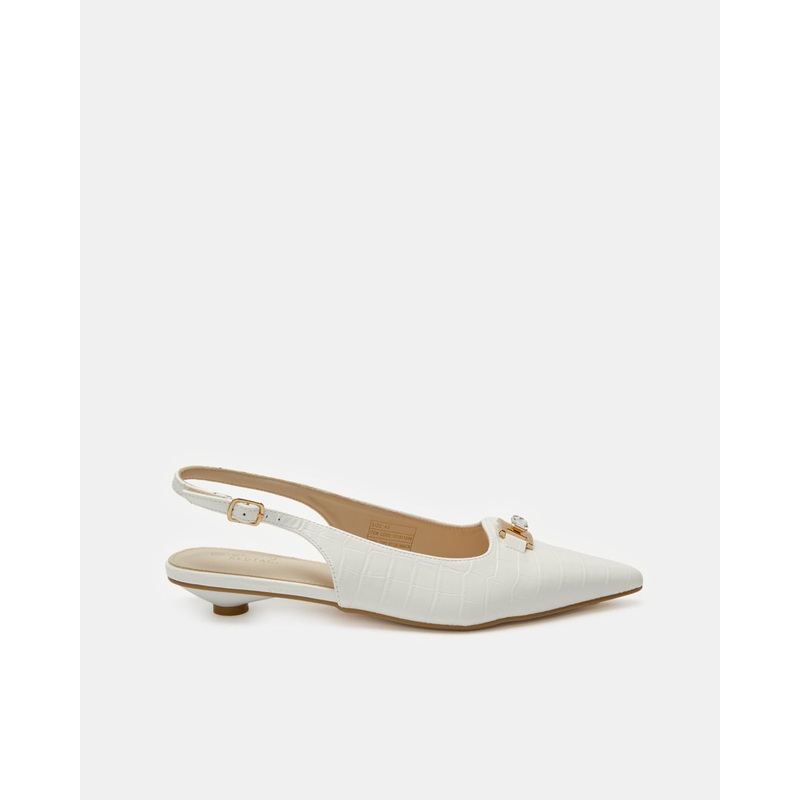 Women White Embellished Slingback Mule