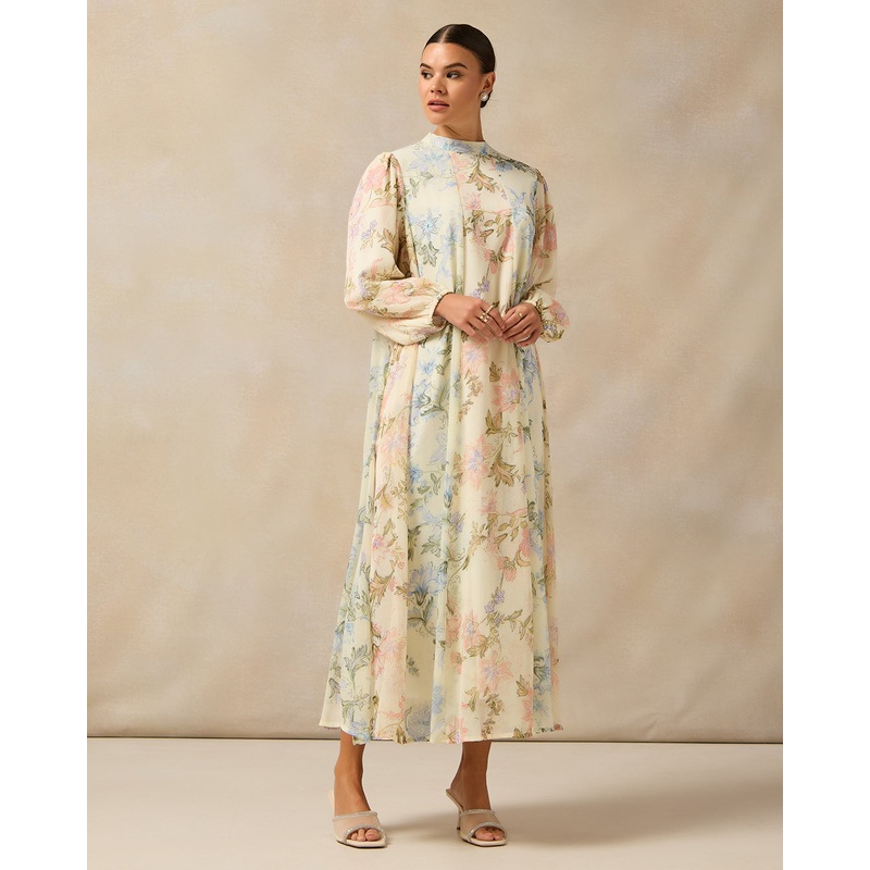 Women Yellow Printed Maxi Dress