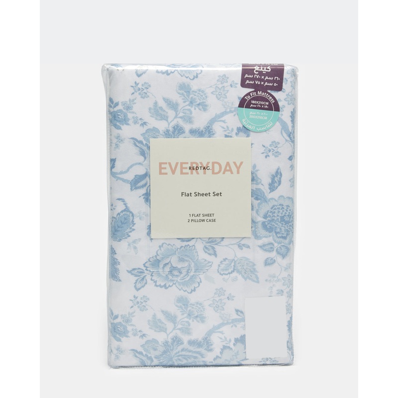 Blue Botanical Printed Flat Sheet (King Size)