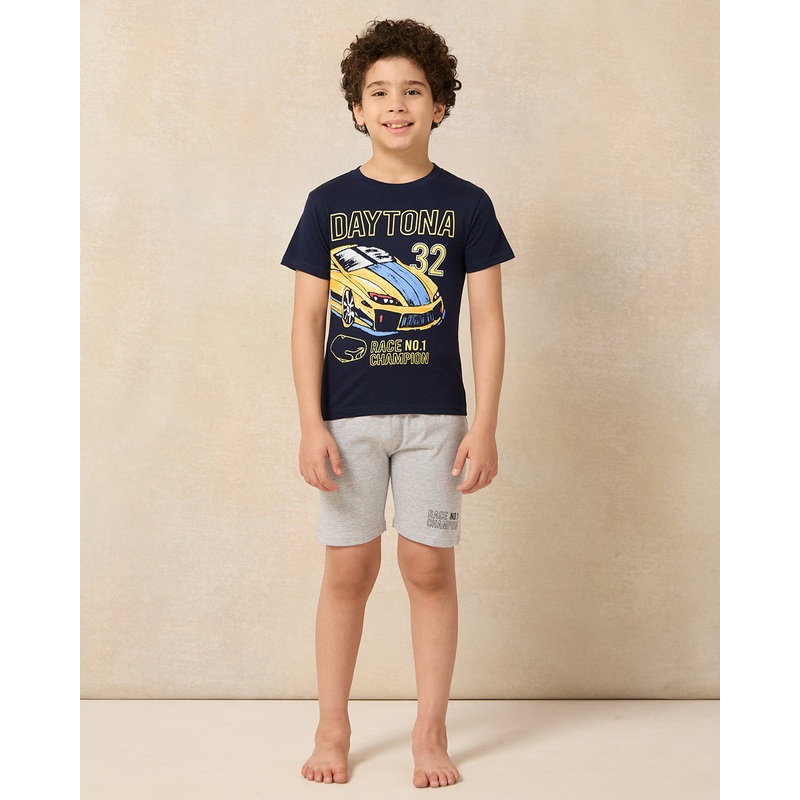 Boys Black And Grey Printed Pyjama Set (2 Piece)