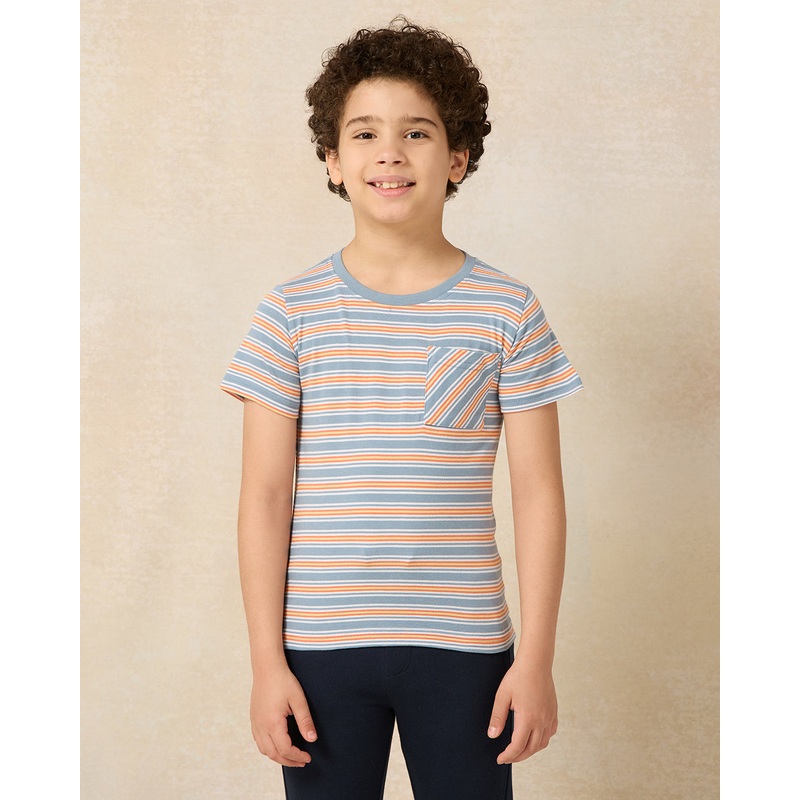 Boys Blue And Orange Striped T-Shirt