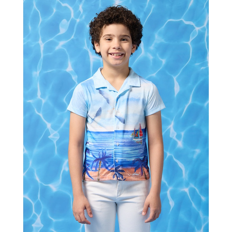 Boys Blue Beach Short Sleeve Shirt