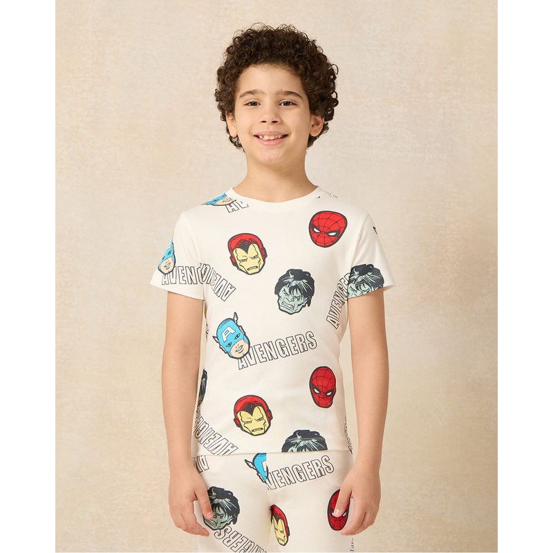 Boys Cream Avengers Print T-Shirt