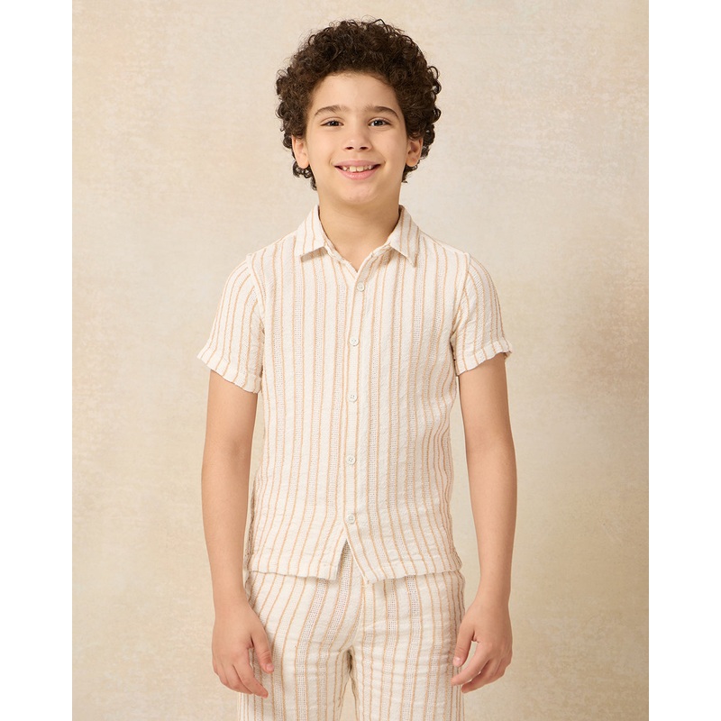 Boys Cream Short Sleeve Stripe Shirt