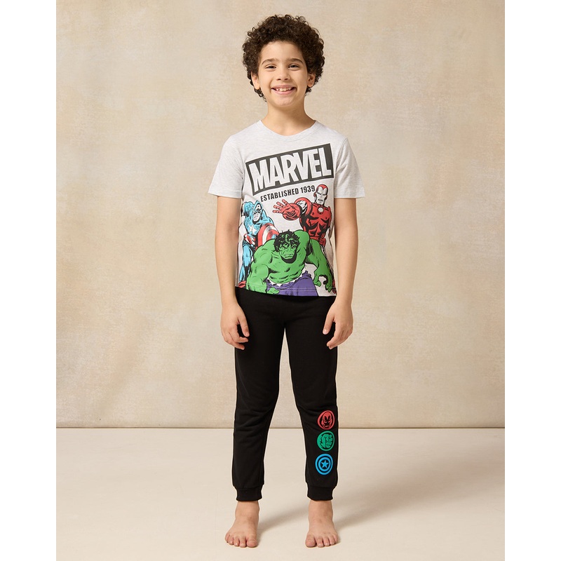 Boys Grey And Black Marvel Pyjama Set (2 Piece)