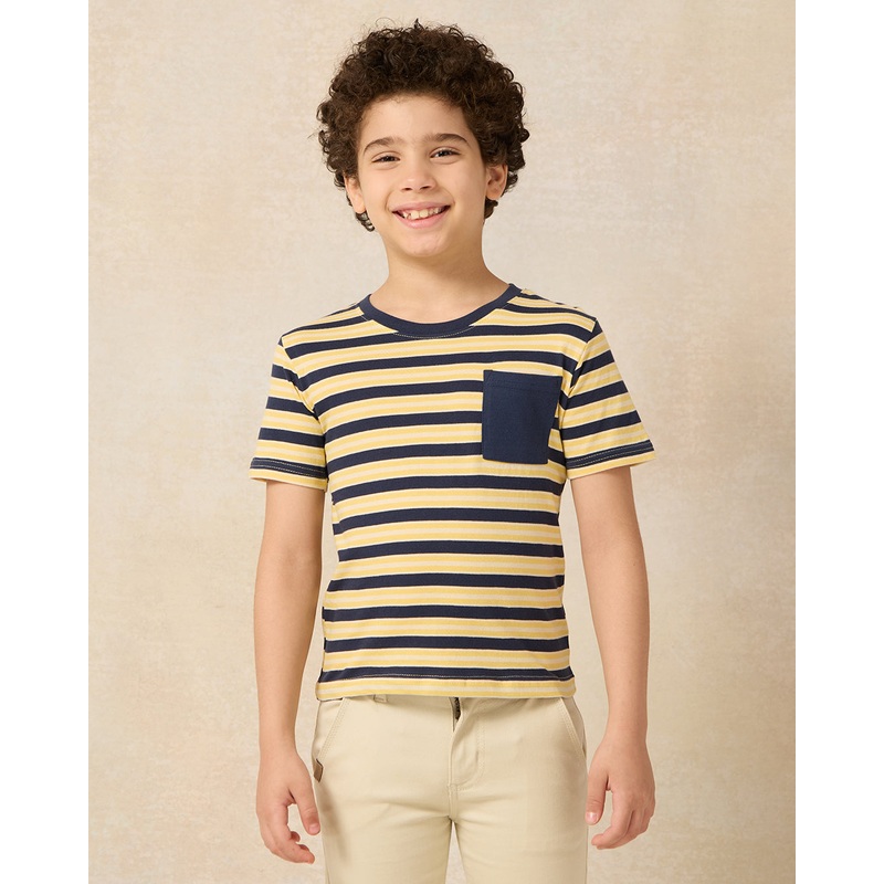 Boys Navy And Yellow Striped T-shirt