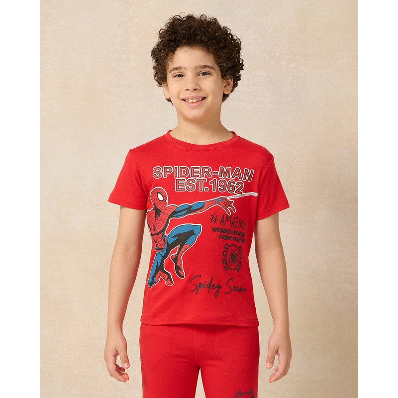 Boys Red Spiderman Print T-Shirt