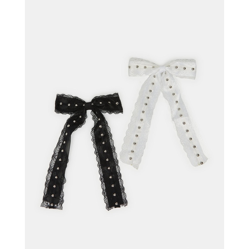 Girls Black And White Hair Clip Set (Pack of 2)