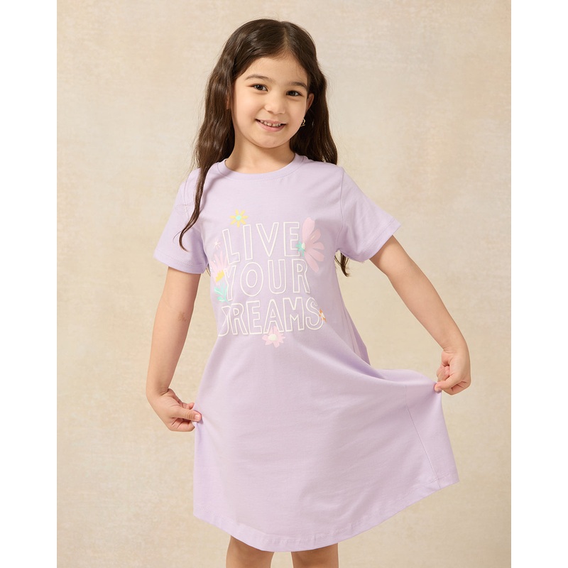 Girls Lilac Floral Placement Print Nightdress
