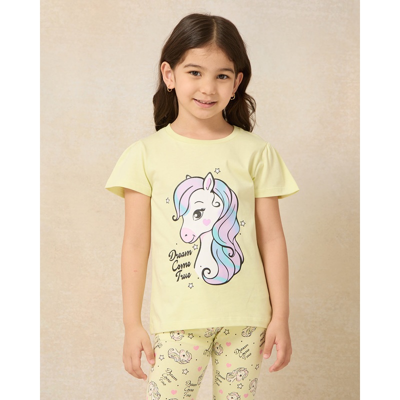 Girls Yellow Horse Placement Print T-Shirt