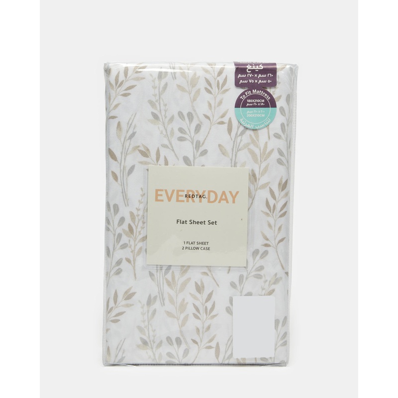 Grey Leaves Printed Flat Sheet(King Size)