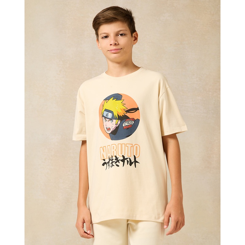 Senior Boys Beige Naruto Printed T-Shirt