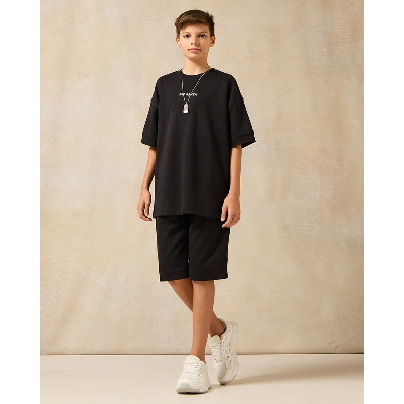 Senior Boys Black Printed Casual Set (2 Piece)