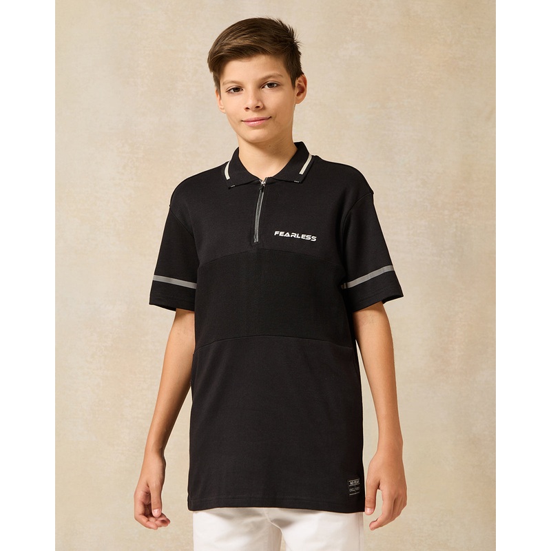 Senior Boys Black Zip Placket Polo Shirt