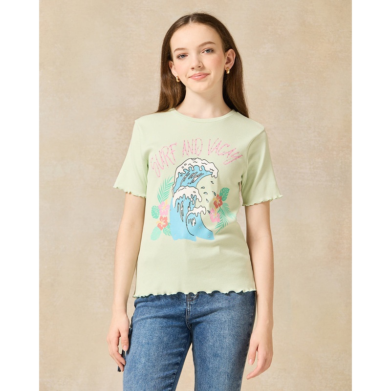 Senior Girls Mint Printed T-Shirt