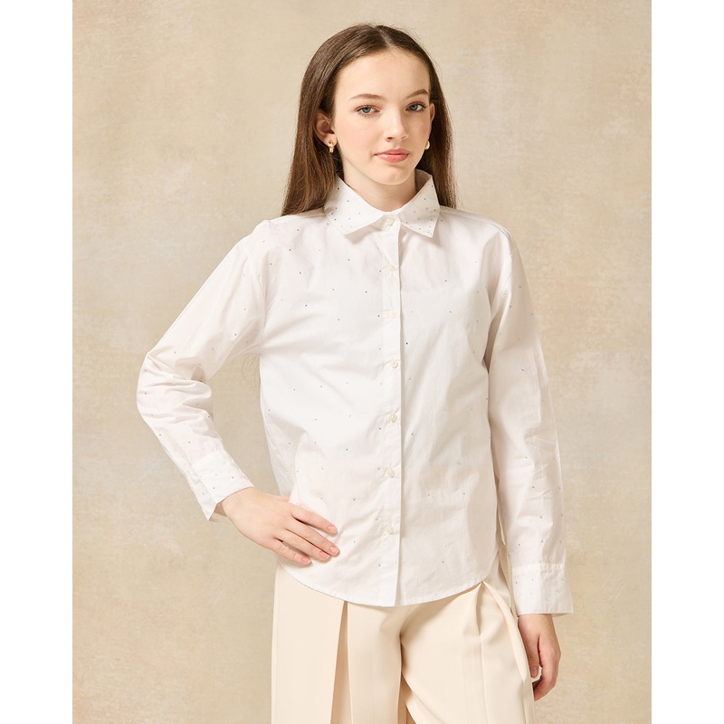 Senior Girls White Embellished Shirt With Studs