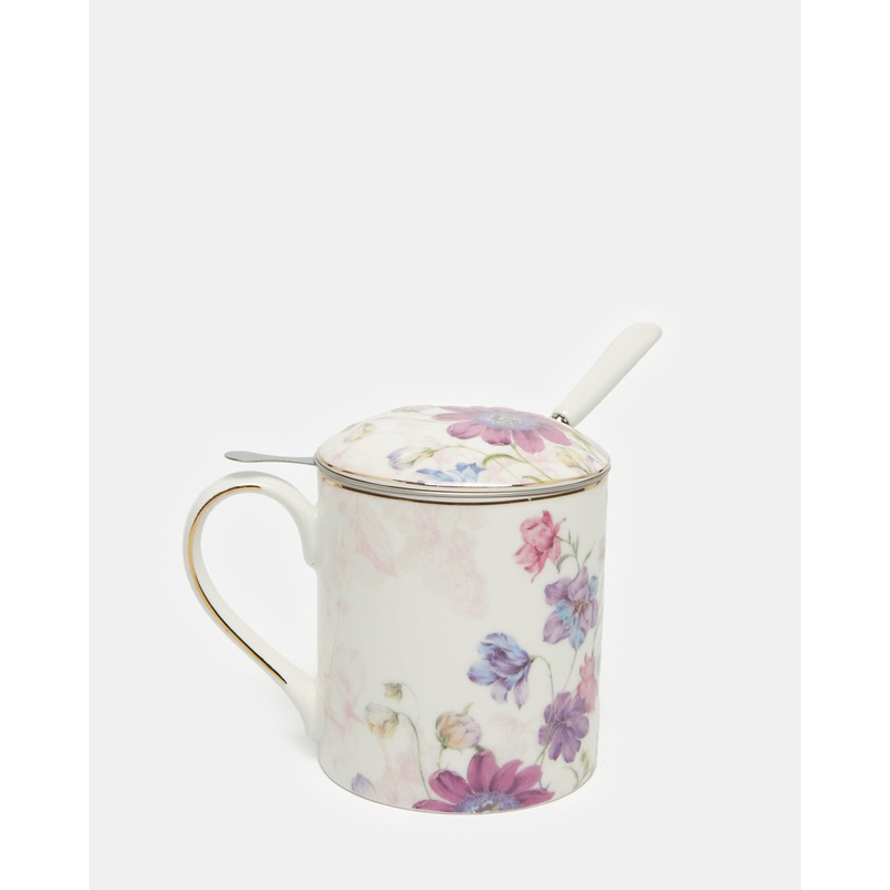 White Floral Print Mug Set (4 Piece)