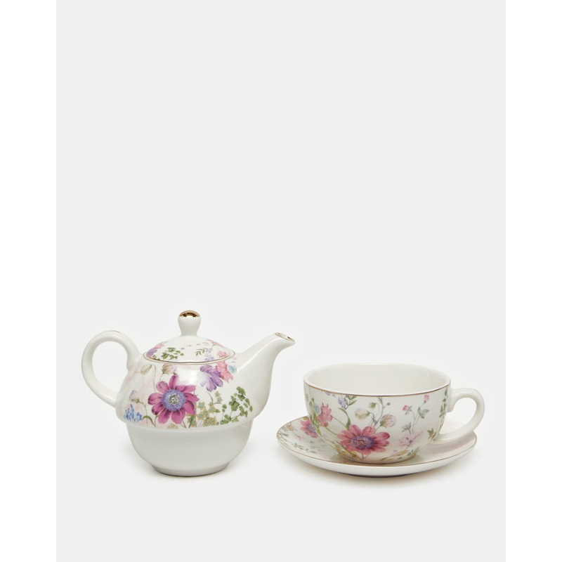 White Floral Tea Set (3 Piece)
