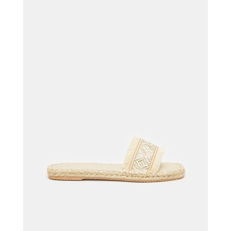 Women Beige Embellished Espadrille Mule