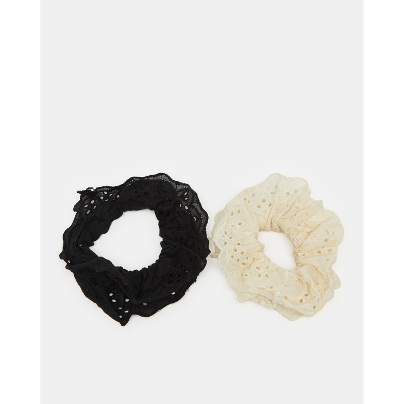 Women Black And Beige Embellished Scrunchy Set (2 Piece)