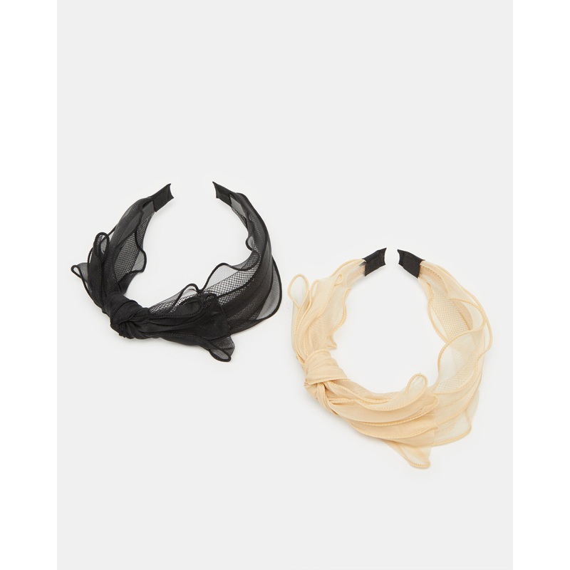 Women Black And Beige Textured Headband Set (2 Piece)