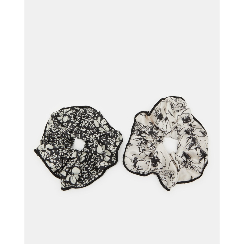 Women Black And White Embellished Scrunchy Set (2 Piece)