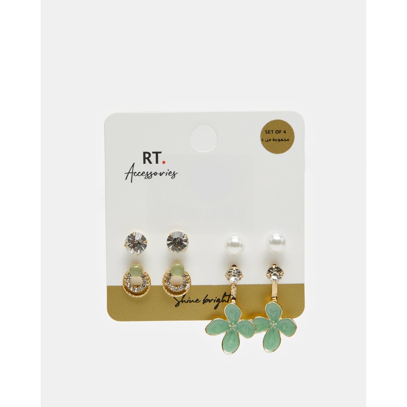Women Gold Embellished Earrings Set (4 Pairs)