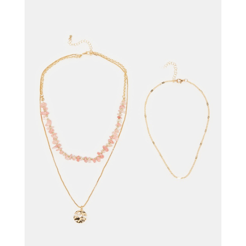 Women Gold Embellished Necklace (2 Piece)