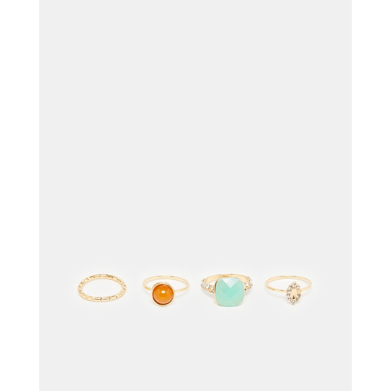 Women Gold Embellished Rings Set (4 Pieces )