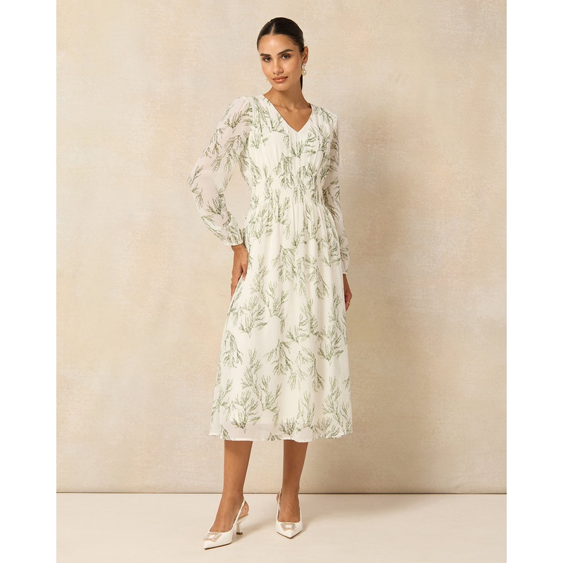Women Green Leaf Printed  Dress