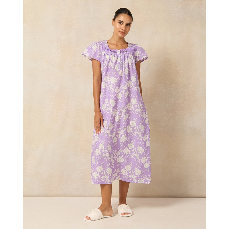 Women Lilac Cap Sleeves Nightgown