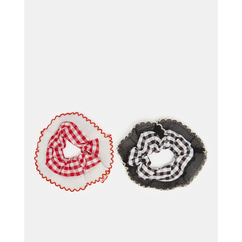 Women Red And Black Embellished Scrunchy Set (2 Piece)