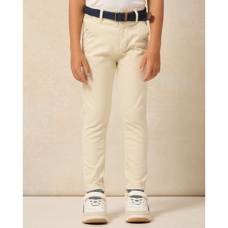 Boys Beige Dobby Belted Trousers