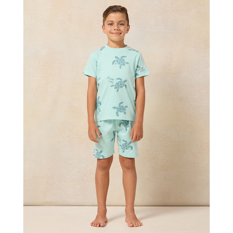 Boys Blue Turtle Printed Pyjama Set (2 Piece)