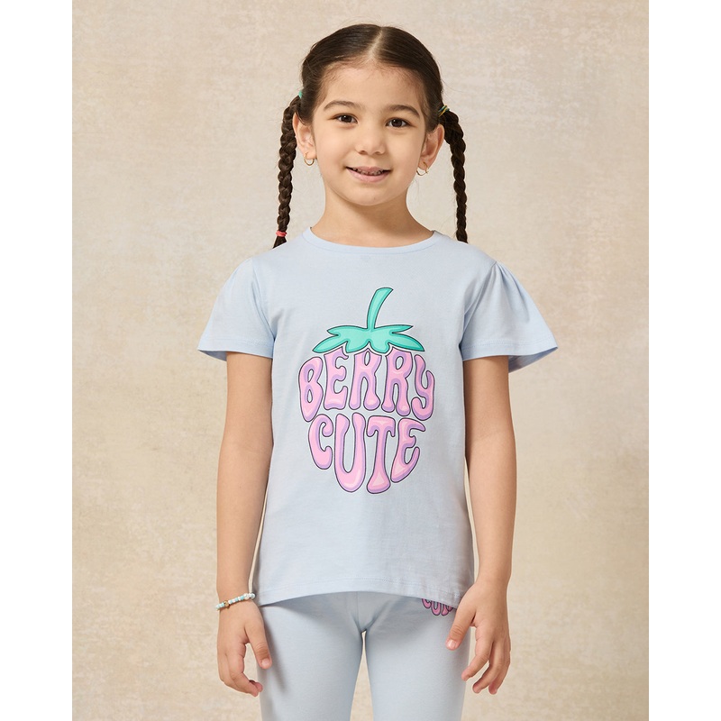 Girls Blue Berry Cute Print T-Shirt