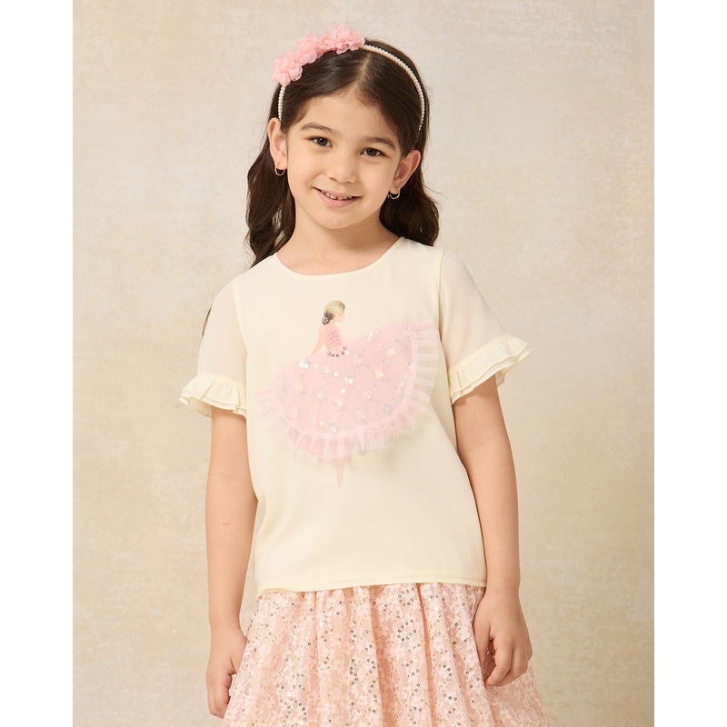 Girls Ivory Embellished Chiffon Blouse